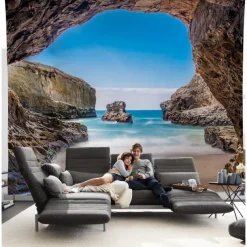 Ocean Cave Wall Tapestry Landscape Sunset Island Art Decor Photograph Backdrop Blanket Curtain Hanging Home Bedroom Living Room Decoration