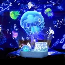 Ocean Light Projector Jellyfish Lamp 360 Degree Rotating Night Lights Projector 6 Colors Double-Layer Stereo Projection Effect Galaxy Projection Night Light Kids Toys Birthday
