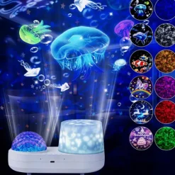 Ocean Light Projector Jellyfish Lamp for Bedroom 360 Degree Rotating Night Lights Projector 6 Colors Double-Layer Stereo Projection Effect Galaxy Projection Night Light Kids Toys Birthday