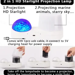 Ocean Light Projector Jellyfish Lamp for Bedroom 360 Degree Rotating Night Lights Projector 6 Colors Double-Layer Stereo Projection Effect Galaxy Projection Night Light Kids Toys Birthday