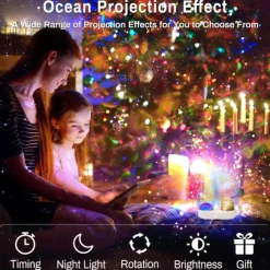 Ocean Light Projector Jellyfish Lamp for Bedroom 360 Degree Rotating Night Lights Projector 6 Colors Double-Layer Stereo Projection Effect Galaxy Projection Night Light Kids Toys Birthday