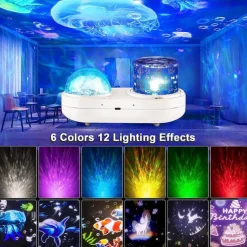 Ocean Light Projector Jellyfish Lamp for Bedroom 360 Degree Rotating Night Lights Projector 6 Colors Double-Layer Stereo Projection Effect Galaxy Projection Night Light Kids Toys Birthday
