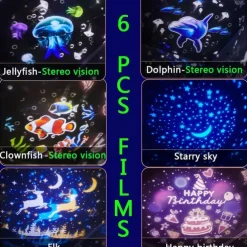 Ocean Light Projector Jellyfish Lamp for Bedroom 360 Degree Rotating Night Lights Projector 6 Colors Double-Layer Stereo Projection Effect Galaxy Projection Night Light Kids Toys Birthday