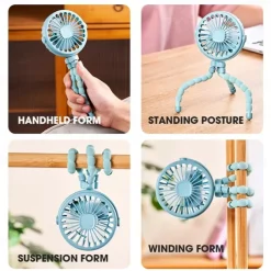 Octopus Fan Easy to Carry Multi-Functional Folding Office Desktop Outdoor Camping Stroller Handheld Fan Baby Stroller Fan Hand Held Bicycle Portable FanVentilator Silent Outdoor Cooler Neck Fan