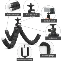 Octopus Leg Style Tripod Flexible Portable Adjustable Slip Resistant Phone Holder Mini Support with Clip for Desk Selfies Vlogging Live Streaming Compatible with Cellphone Smartphone Accessory