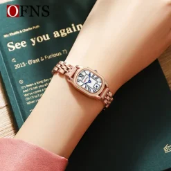 OFNS Brand Women Quartz Watch Fashion Casual Wristwatch Waterproof World Time Decoration Stainless Steel Watch