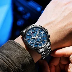 OFNS Men Quartz Watch Sports Fashion Casual Wristwatch Moon phase Luminous Chronograph Waterproof Steel Watch