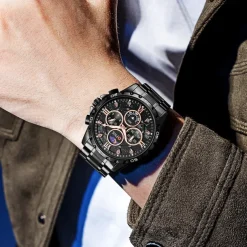 OFNS Men Quartz Watch Sports Fashion Casual Wristwatch Moon phase Luminous Chronograph Waterproof Steel Watch