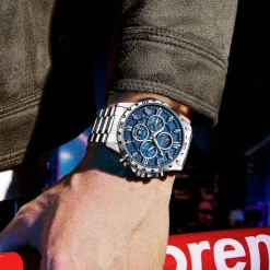 OFNS Men Quartz Watch Sports Fashion Casual Wristwatch Moon phase Luminous Chronograph Waterproof Steel Watch