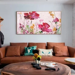 Oil Painting Handmade Hand Painted Wall Art Abstract Red Flowers Canvas Painting Home Decoration Decor Stretched Frame Ready to Hang