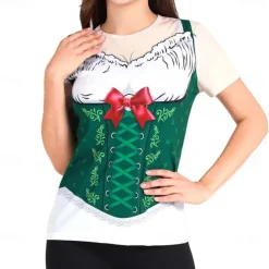 Oktoberfest Beer Bavarian T-shirt Anime 3D Graphic For Women's Adults' Carnival Oktoberfest Beer Masquerade 3D Print Casual Daily Festival