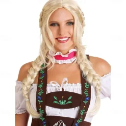 Oktoberfest Beer Cosplay Wigs Fun Costumes Bavarian Blonde Pigtail Wig Womens Blonde Wig for Oktoberfest Costume Standard