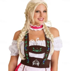 Oktoberfest Beer Cosplay Wigs Fun Costumes Bavarian Blonde Pigtail Wig Womens Blonde Wig for Oktoberfest Costume Standard