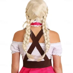 Oktoberfest Beer Cosplay Wigs Fun Costumes Bavarian Blonde Pigtail Wig Womens Blonde Wig for Oktoberfest Costume Standard
