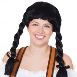 Oktoberfest Beer Cosplay Wigs Black Bavarian Fraulein Pigtail Plaits Oktoberfest German Fancy Dress Wig