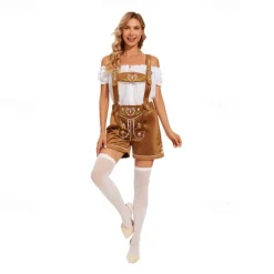 Oktoberfest Beer Costume Blouse Lederhosen Cosplay Costume Masquerade Cosplay German Munich Wiesn Women's Traditional Style Cloth Halloween Carnival