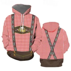 Oktoberfest Beer Hoodie Lederhosen 3D Front Pocket Graphic For Men's Adults' Carnival Oktoberfest Beer 3D Print Party Vacation
