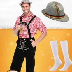 Oktoberfest Beer Lederhosen Shirt Alpine Hat Bavarian Bavarian German Munich Wiesn Men's Traditional Style Cloth Blouse Shorts Hat