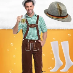 Oktoberfest Beer Lederhosen Shirt Alpine Hat Bavarian Bavarian German Munich Wiesn Men's Traditional Style Cloth Blouse Shorts Hat