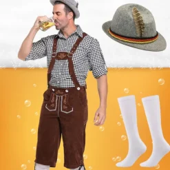 Oktoberfest Beer Lederhosen Shirt Alpine Hat Bavarian Bavarian German Munich Wiesn Men's Traditional Style Cloth Blouse Shorts Hat