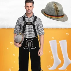 Oktoberfest Beer Lederhosen Shirt Alpine Hat Bavarian Bavarian German Munich Wiesn Men's Traditional Style Cloth Blouse Shorts Hat