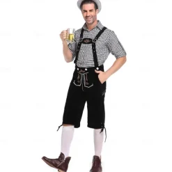 Oktoberfest Beer Lederhosen Shirt Alpine Hat Bavarian Bavarian German Munich Wiesn Men's Traditional Style Cloth Blouse Shorts Hat