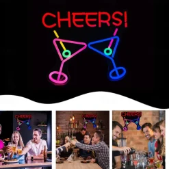 Oktoberfest Cheers USB Cocktails Neon LED Sign Light, Beer Bar Club Acrylic Neon Lights Sign for Hotel Pub Cafe Birthday Party Teen Room Wall Decorative Lamp 1PC