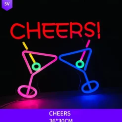 Oktoberfest Cheers USB Cocktails Neon LED Sign Light, Beer Bar Club Acrylic Neon Lights Sign for Hotel Pub Cafe Birthday Party Teen Room Wall Decorative Lamp 1PC