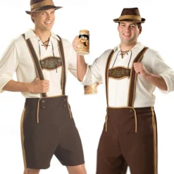 Oktoberfest Cosplay Costume Lederhosen Shirt Outfits Bavarian Munich Wiesn Men's Festival Traditional Style Cloth Blouse Shorts Hat