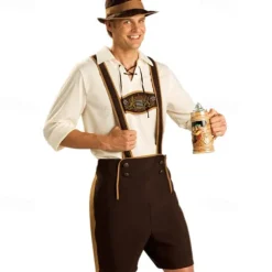 Oktoberfest Cosplay Costume Lederhosen Shirt Outfits Bavarian Munich Wiesn Men's Festival Traditional Style Cloth Blouse Shorts Hat