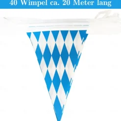 Oktoberfest Deko Bayrische Deko Set 20m blau / weie bayrisch Wiesn Dekoration Oktoberfest Deko Wimpel Girlande Banner Wimpelkette Bayern Wimpel Girlande