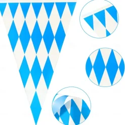Oktoberfest Deko Bayrische Deko Set 20m blau / weie bayrisch Wiesn Dekoration Oktoberfest Deko Wimpel Girlande Banner Wimpelkette Bayern Wimpel Girlande