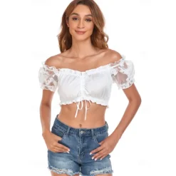 Oktoberfest Dirndl Blouse Oktoberfest / Beer Bavarian Wiesn Traditional Style Wiesn Women's Traditional Style Cloth Top