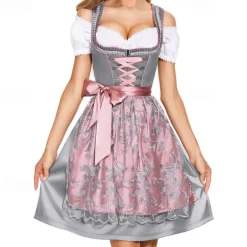 Oktoberfest Dirndl Trachtenkleider Oktoberfest / Beer Bavarian Bavarian Wiesn Traditional Style Wiesn Women's Traditional Style Cloth Blouse Dress Apron