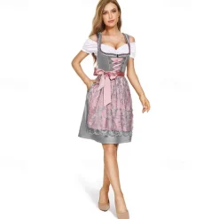 Oktoberfest Dirndl Trachtenkleider Oktoberfest / Beer Bavarian Bavarian Wiesn Traditional Style Wiesn Women's Traditional Style Cloth Blouse Dress Apron