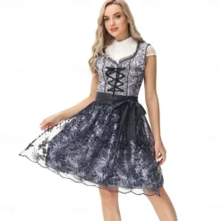 Oktoberfest Dirndl Trachtenkleider Oktoberfest / Beer Bavarian Bavarian Wiesn Traditional Style Wiesn Women's Traditional Style Cloth Blouse Dress Apron