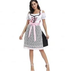 Oktoberfest Dress Cosplay Costume Dirndl Oktoberfest / Beer Dresses Cosplay Bavarian Wiesn Women's Carnival Party Traditional Style Cloth Blouse Dress Apron
