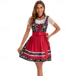 Oktoberfest Dress Dirndl Trachtenkleider Oktoberfest / Beer Bavarian Traditional Costume Dress Wiesn Women's Traditional Style Cloth Blouses Dress Apron