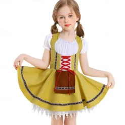 Oktoberfest Dress Dirndl Maid Bavarian Munich Wiesn Girls' Carnival Beer Festival Traditional Style Cloth