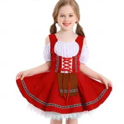 Oktoberfest Dress Dirndl Maid Bavarian Munich Wiesn Girls' Carnival Beer Festival Traditional Style Cloth