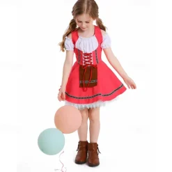 Oktoberfest Dress Dirndl Maid Bavarian Munich Wiesn Girls' Carnival Beer Festival Traditional Style Cloth