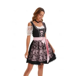 Oktoberfest Dress Dirndl Trachtenkleider Oktoberfest / Beer Bavarian Traditional Costume Dress Wiesn Women's Traditional Style Cloth Blouses Dress Apron