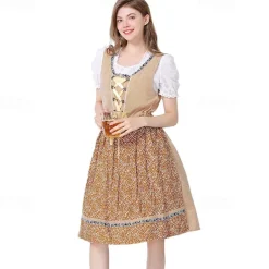 Oktoberfest Dress Dirndl Trachtenkleider Oktoberfest / Beer Bavarian Bavarian Traditional Costume Dress Wiesn Women's Traditional Style Cloth Blouses Dress Apron