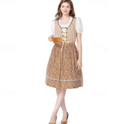 Oktoberfest Dress Dirndl Trachtenkleider Oktoberfest / Beer Bavarian Bavarian Traditional Costume Dress Wiesn Women's Traditional Style Cloth Blouses Dress Apron