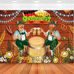 Oktoberfest German Bavarian Hanging Tapestry Pretzel Beer Bratwurst Wall Art Blue White Plaid Large Tapestry Mural Decor Photograph Backdrop Festival