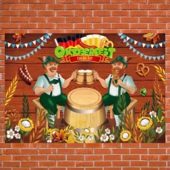 Oktoberfest German Bavarian Hanging Tapestry Pretzel Beer Bratwurst Wall Art Blue White Plaid Large Tapestry Mural Decor Photograph Backdrop Festival