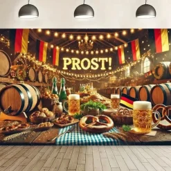 Oktoberfest German Bavarian Hanging Tapestry Pretzel Beer Bratwurst Wall Art Blue White Plaid Large Tapestry Mural Decor Photograph Backdrop Festival