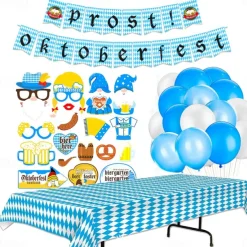 Oktoberfest Latex Balloon Set Blue And White Plaid Flag Photo Props Party Decoration Balloon
