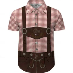 Oktoberfest Lederhosen Print Hawaii Shirts Aloha Shirt Print Graphic For Men's Adults' Carnival Oktoberfest Beer 3D Print Vacation Party