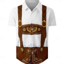 Oktoberfest Lederhosen Print Hawaii Shirts Aloha Shirt Graphic For Men's Adults' Carnival Oktoberfest Beer 3D Print Vacation Party
